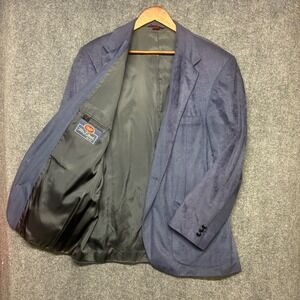Vintage Wm. F. Farah Blazer Sport Coat Mens 46R Blue Faux Suede Retro 70s